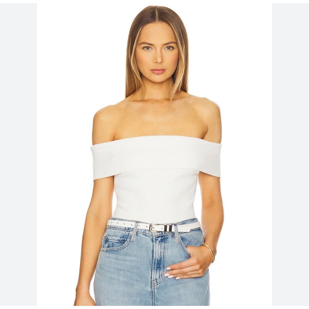 DL1961 White Instasculpt Rib Off Shoulder Top 8852 XS‎ NWT